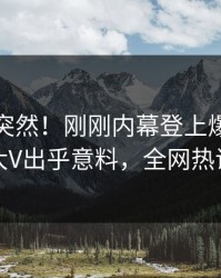 速看太突然！刚刚内幕登上爆料网暗网，大V出乎意料，全网热议不断