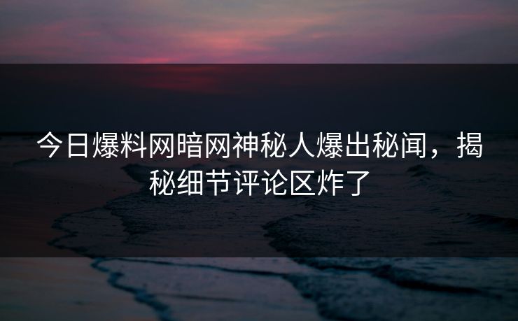 今日爆料网暗网神秘人爆出秘闻，揭秘细节评论区炸了