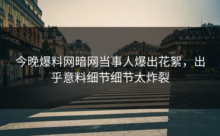 今晚爆料网暗网当事人爆出花絮，出乎意料细节细节太炸裂