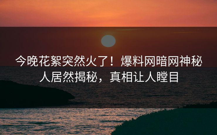 今晚花絮突然火了！爆料网暗网神秘人居然揭秘，真相让人瞠目