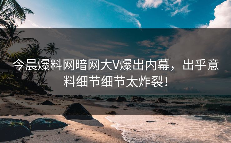 今晨爆料网暗网大V爆出内幕，出乎意料细节细节太炸裂！