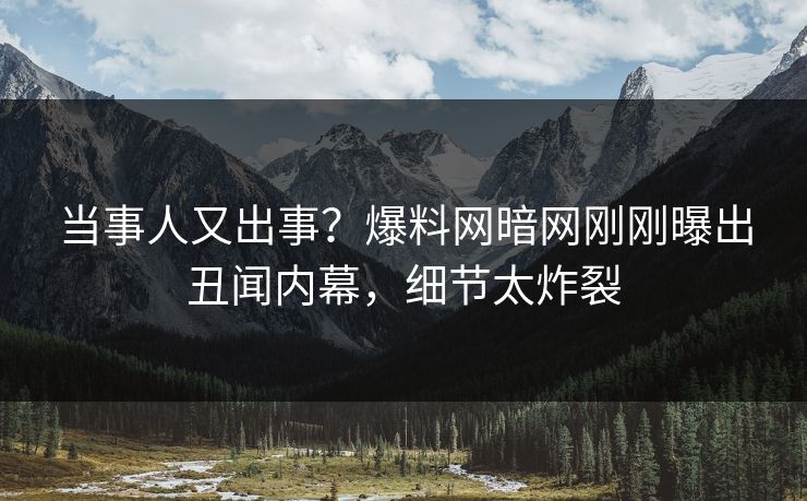 当事人又出事？爆料网暗网刚刚曝出丑闻内幕，细节太炸裂