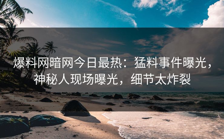 爆料网暗网今日最热：猛料事件曝光，神秘人现场曝光，细节太炸裂
