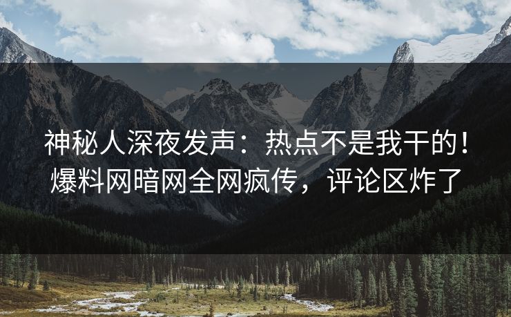 神秘人深夜发声：热点不是我干的！爆料网暗网全网疯传，评论区炸了