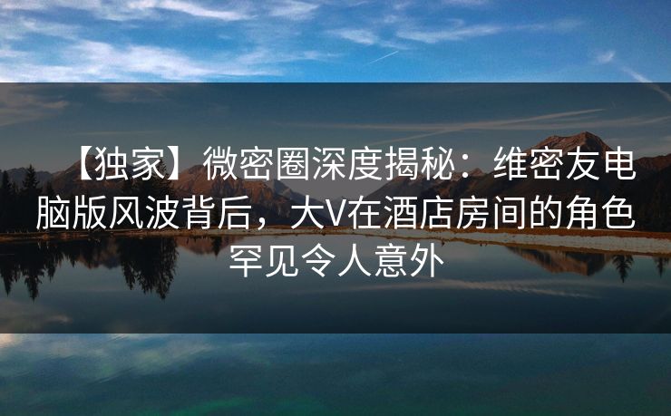 【独家】微密圈深度揭秘：维密友电脑版风波背后，大V在酒店房间的角色罕见令人意外