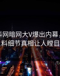 今晨爆料网暗网大V爆出内幕，出乎意料细节真相让人瞠目