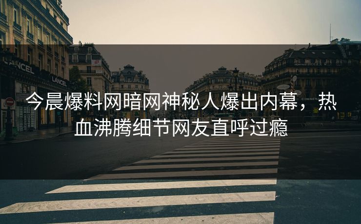 今晨爆料网暗网神秘人爆出内幕，热血沸腾细节网友直呼过瘾