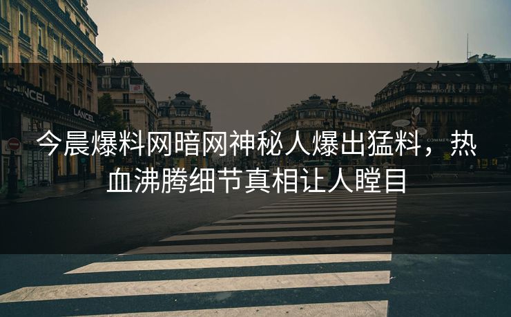 今晨爆料网暗网神秘人爆出猛料，热血沸腾细节真相让人瞠目