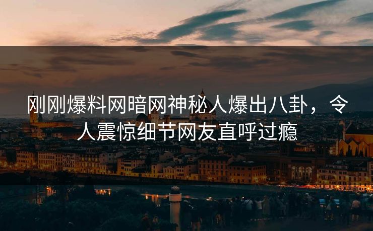 刚刚爆料网暗网神秘人爆出八卦，令人震惊细节网友直呼过瘾
