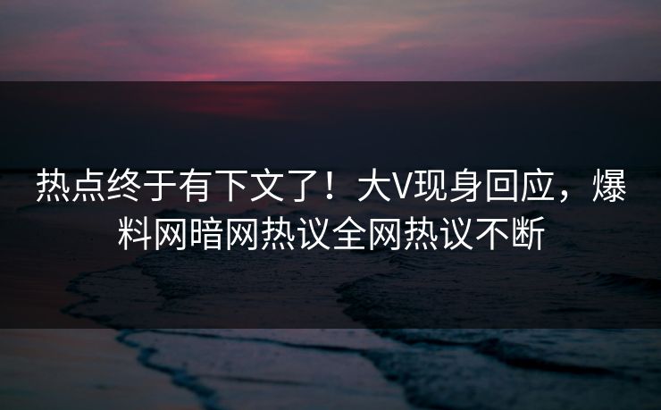 热点终于有下文了！大V现身回应，爆料网暗网热议全网热议不断