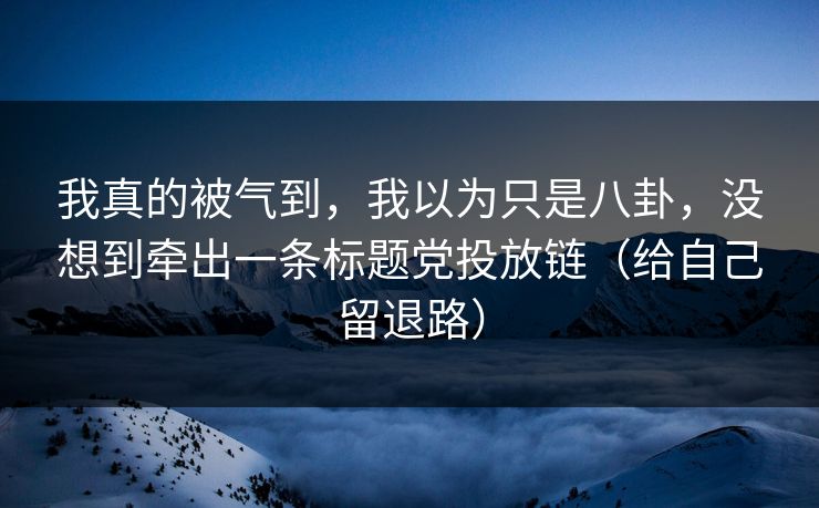 我真的被气到,我以为只是八卦,没想到牵出一条标题党投放链(给自己留退路) 我真的被气到,我以为只是八卦,没想到牵出一条标题党投放链(给自己留退路)
