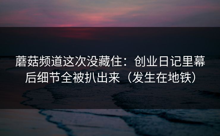 蘑菇频道这次没藏住：创业日记里幕后细节全被扒出来（发生在地铁）